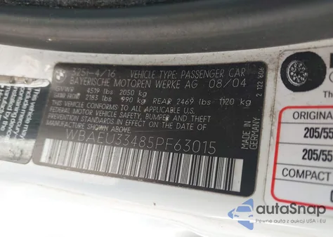 2005 BMW 325Xi из США, поврежденный, VIN WBAEU33485PF63015